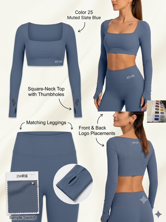 BEIGE WHITE THE ROAM SQUARE NECK LONG SLEEVE TOP
